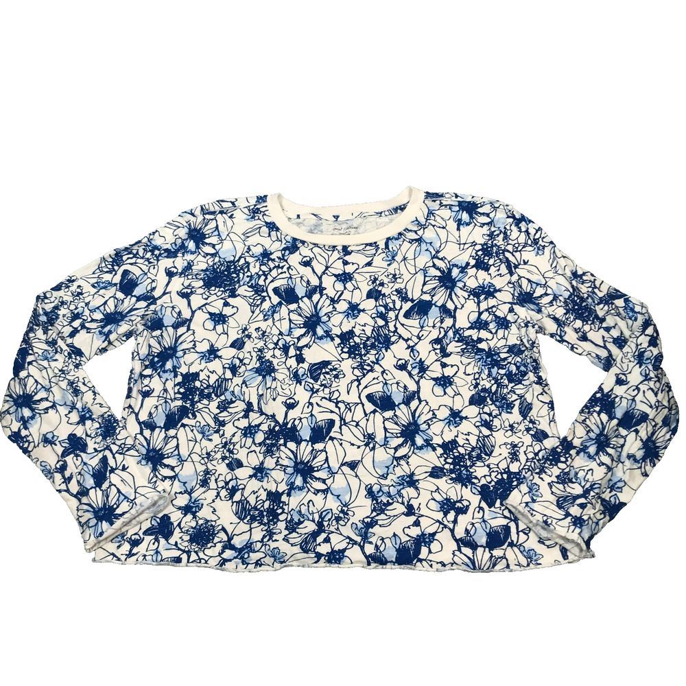 Sonal Nathwani x Maeve Women's XL Shirt Long Sleeve White Blue Floral Boxy BJ10